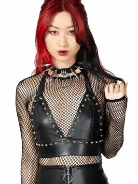Killstar Studded Faux Leather Halter Crop Top